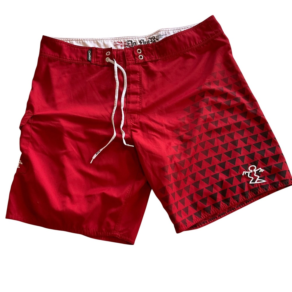 Da Hui Board Shorts Mens 42 Red Geometric Triangle Print Surf Swim Trunks